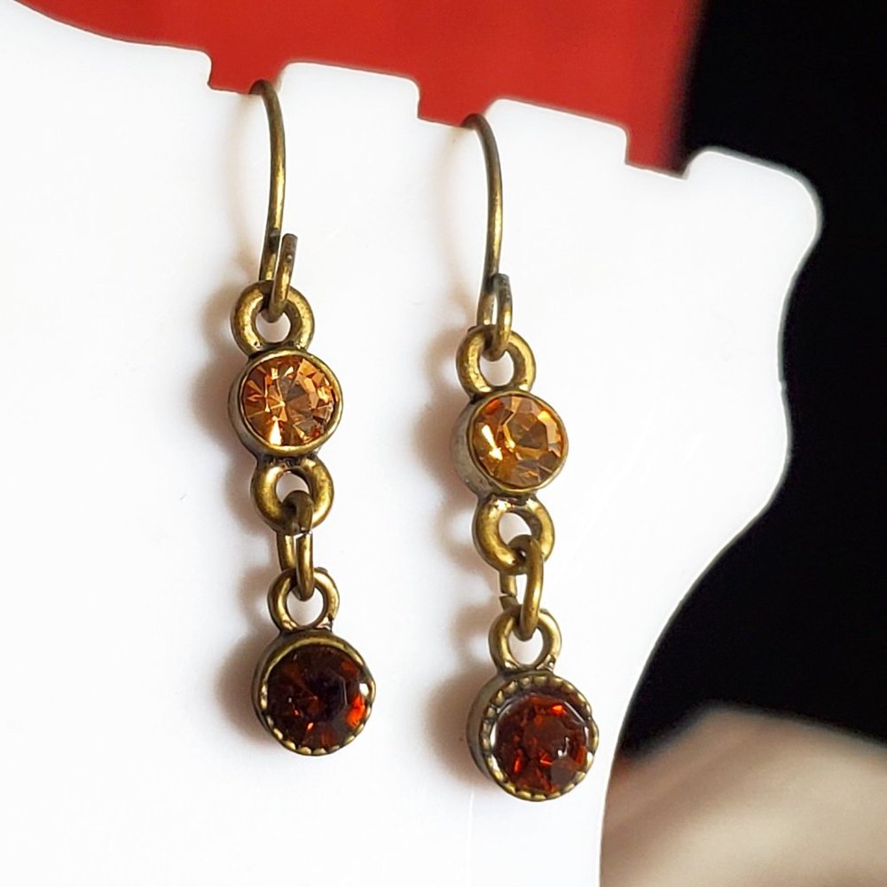 Napier Bronze Hook Rhinestone Dangle Earrings